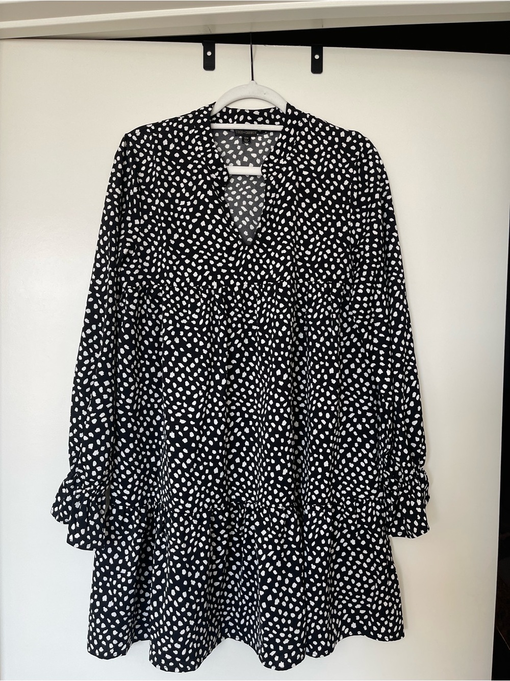 Coco + Carmen Black and White Long Sleeve Polka Dot Dress